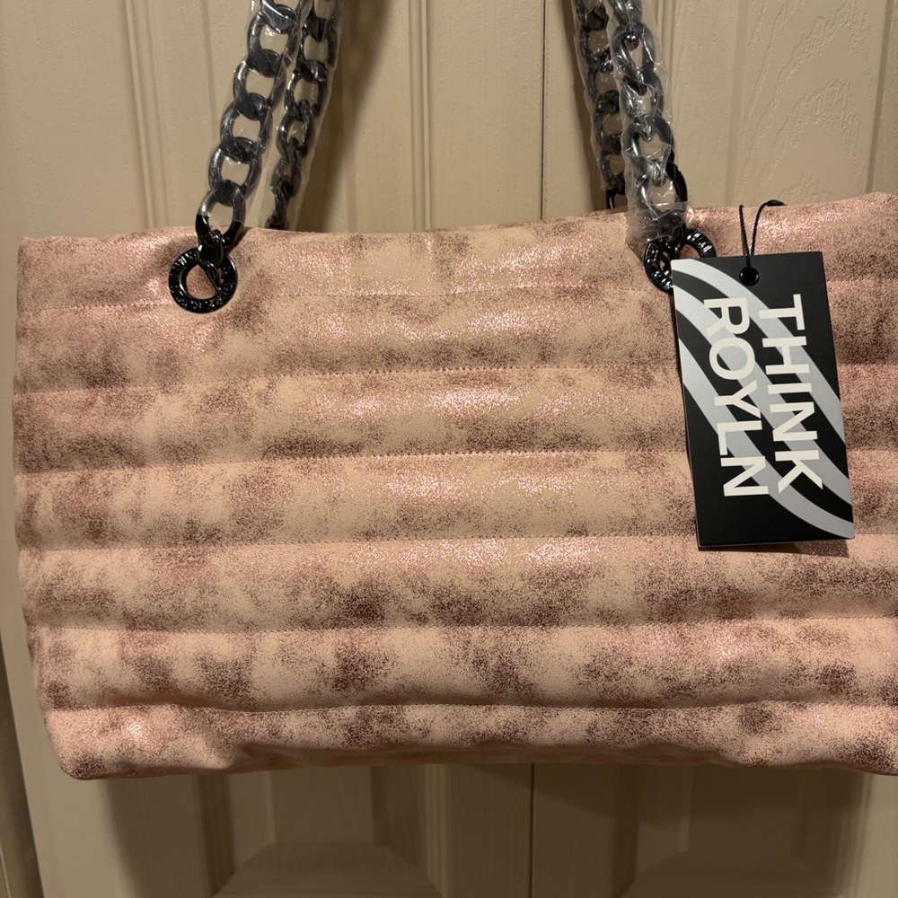 Think Royln Metallic Pink Quilted Shoulder Bag